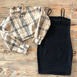 Shein Girls Spaghetti Strap Black Dress with Shortie Plaid Top | Size 10Y